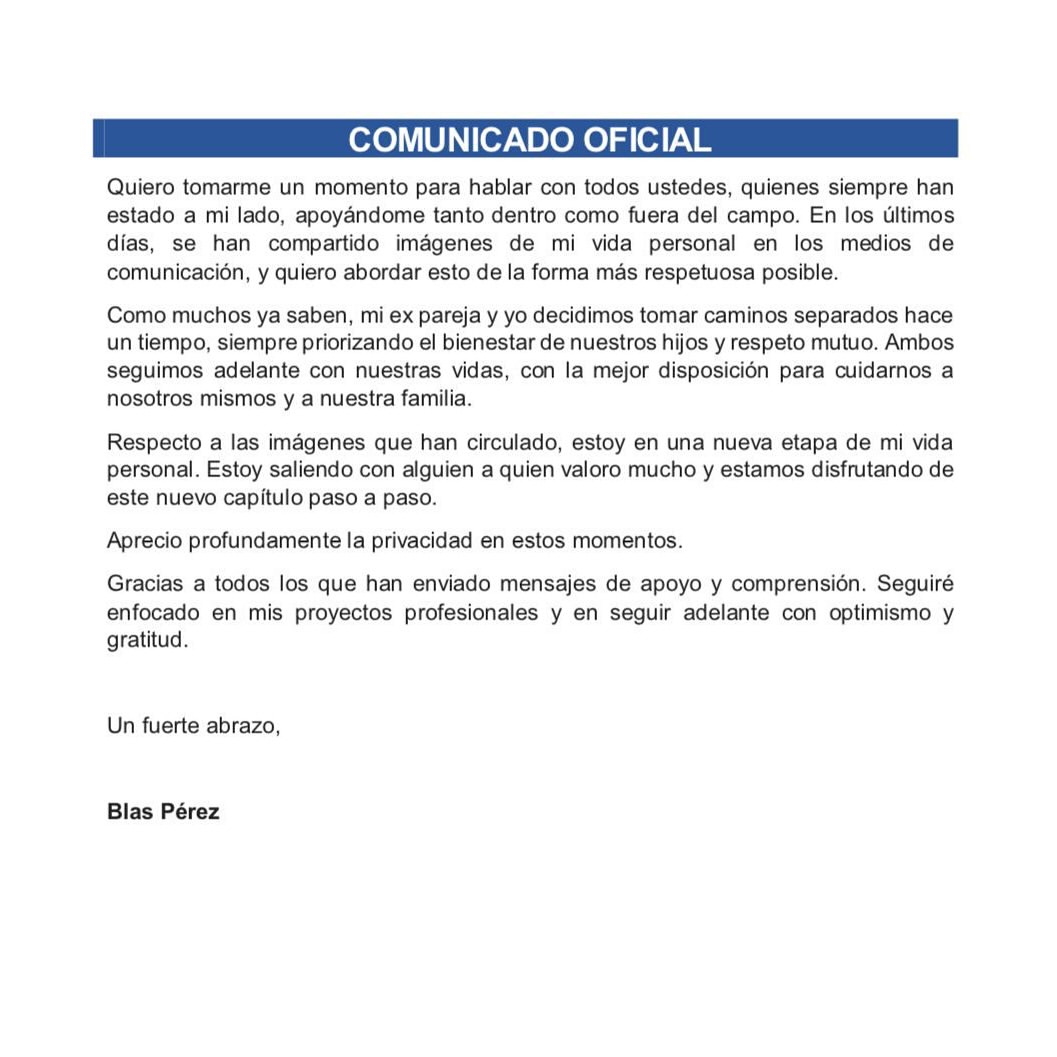 blas perez comunicado oficial